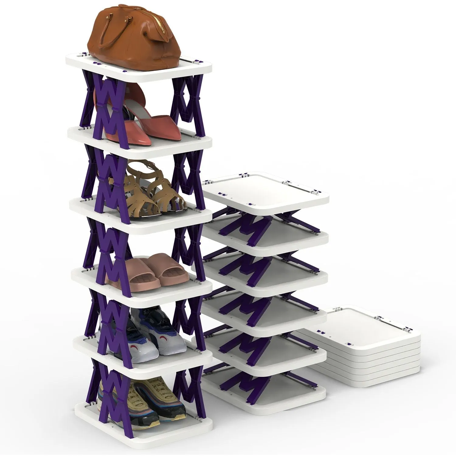 6 Tier Foldable Shoe Rack Vertical Shoe Organizer Narrow Shoe Rack for Small Spaces Space Saving Free Standing for Corner Entryway Hallway Bedroom