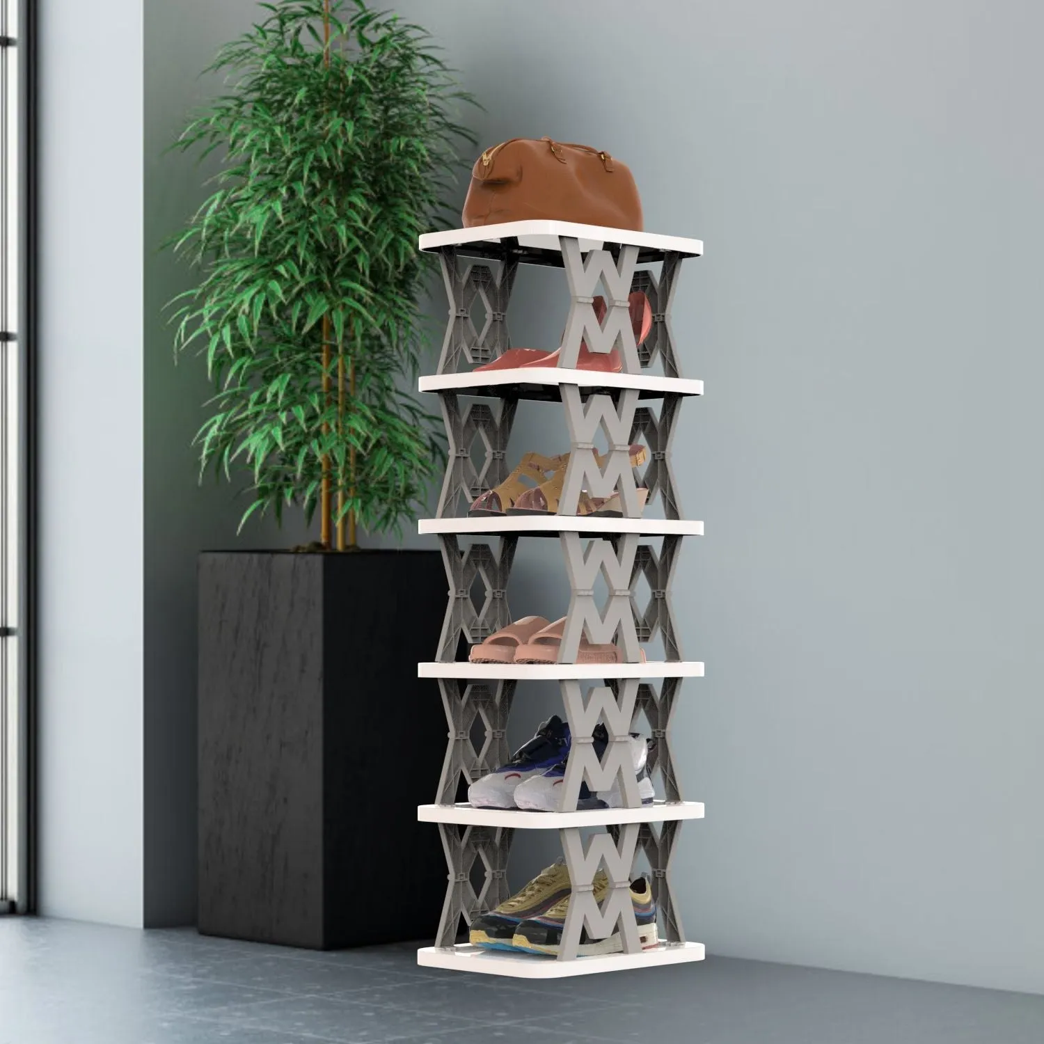 6 Tier Foldable Shoe Rack Vertical Shoe Organizer Narrow Shoe Rack for Small Spaces Space Saving Free Standing for Corner Entryway Hallway Bedroom
