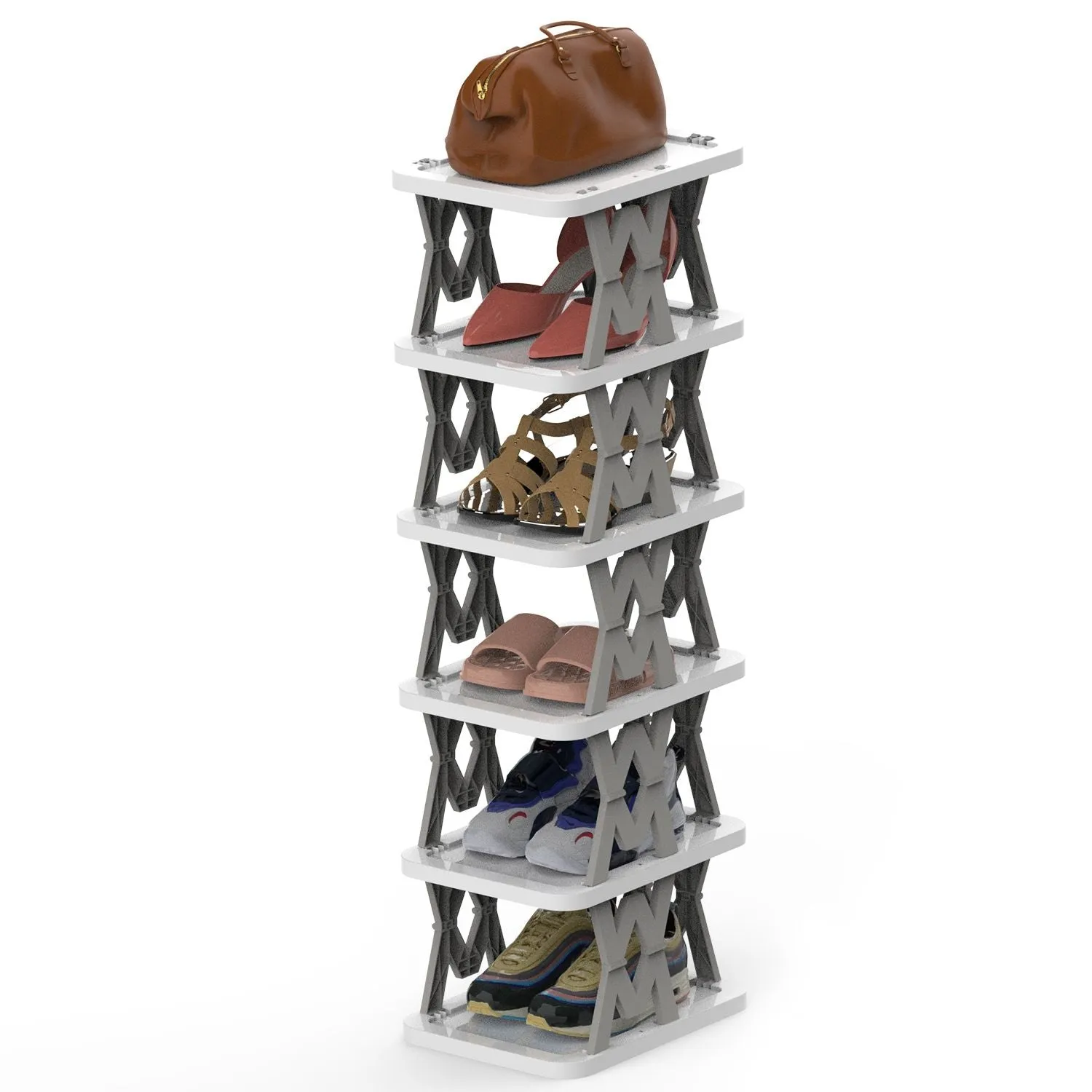 6 Tier Foldable Shoe Rack Vertical Shoe Organizer Narrow Shoe Rack for Small Spaces Space Saving Free Standing for Corner Entryway Hallway Bedroom