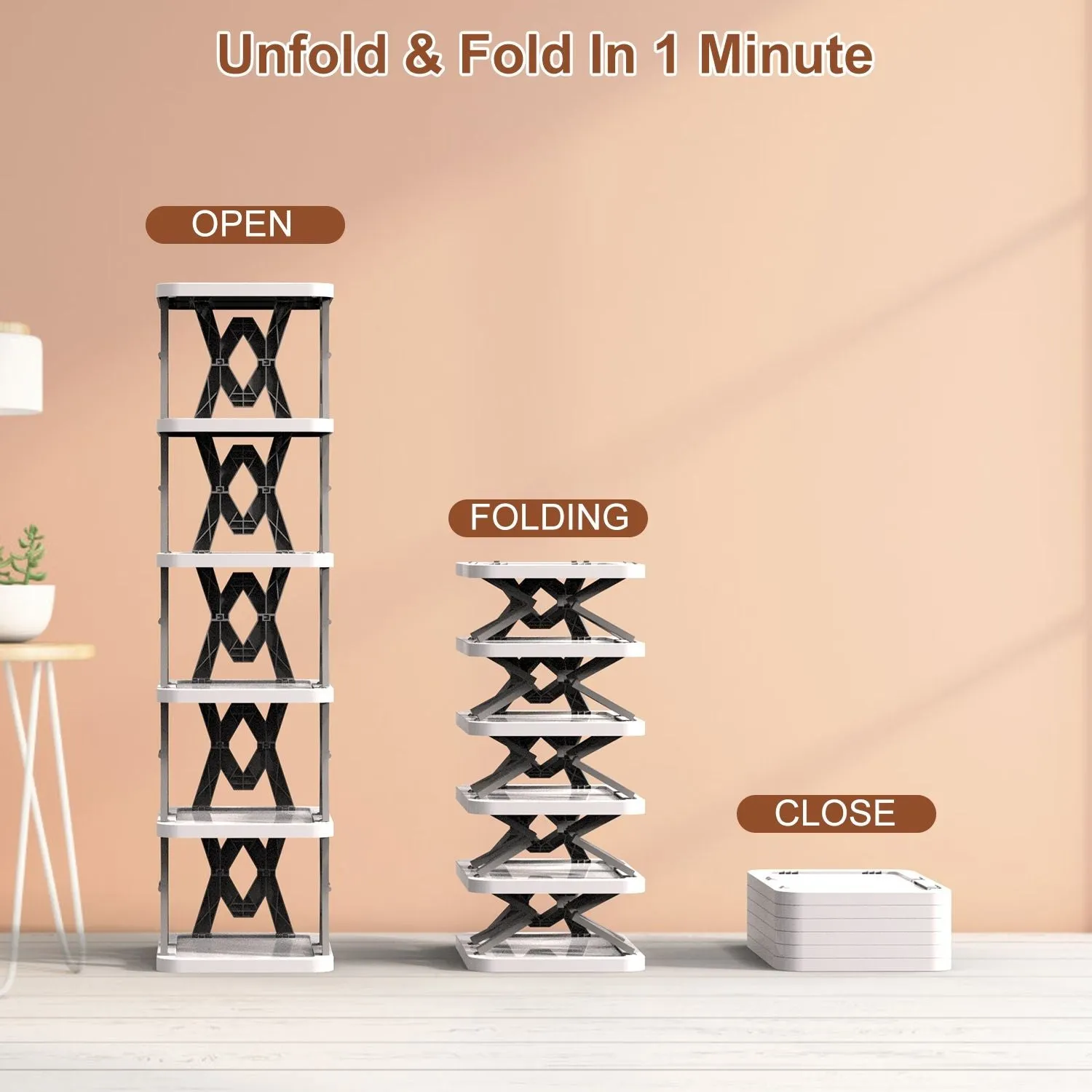 6 Tier Foldable Shoe Rack Vertical Shoe Organizer Narrow Shoe Rack for Small Spaces Space Saving Free Standing for Corner Entryway Hallway Bedroom