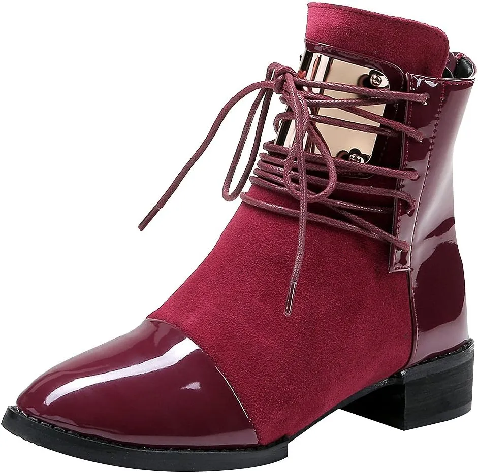 ANUFER Women Punk Metal Style Cap Toe Chunky Heel Zip Ankle Boots