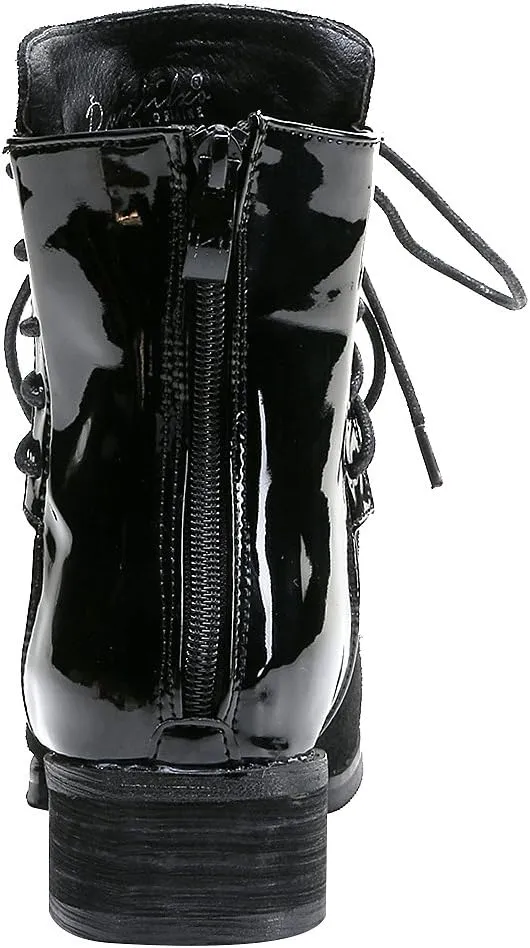 ANUFER Women Punk Metal Style Cap Toe Chunky Heel Zip Ankle Boots