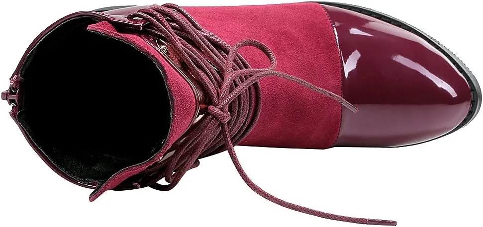 ANUFER Women Punk Metal Style Cap Toe Chunky Heel Zip Ankle Boots