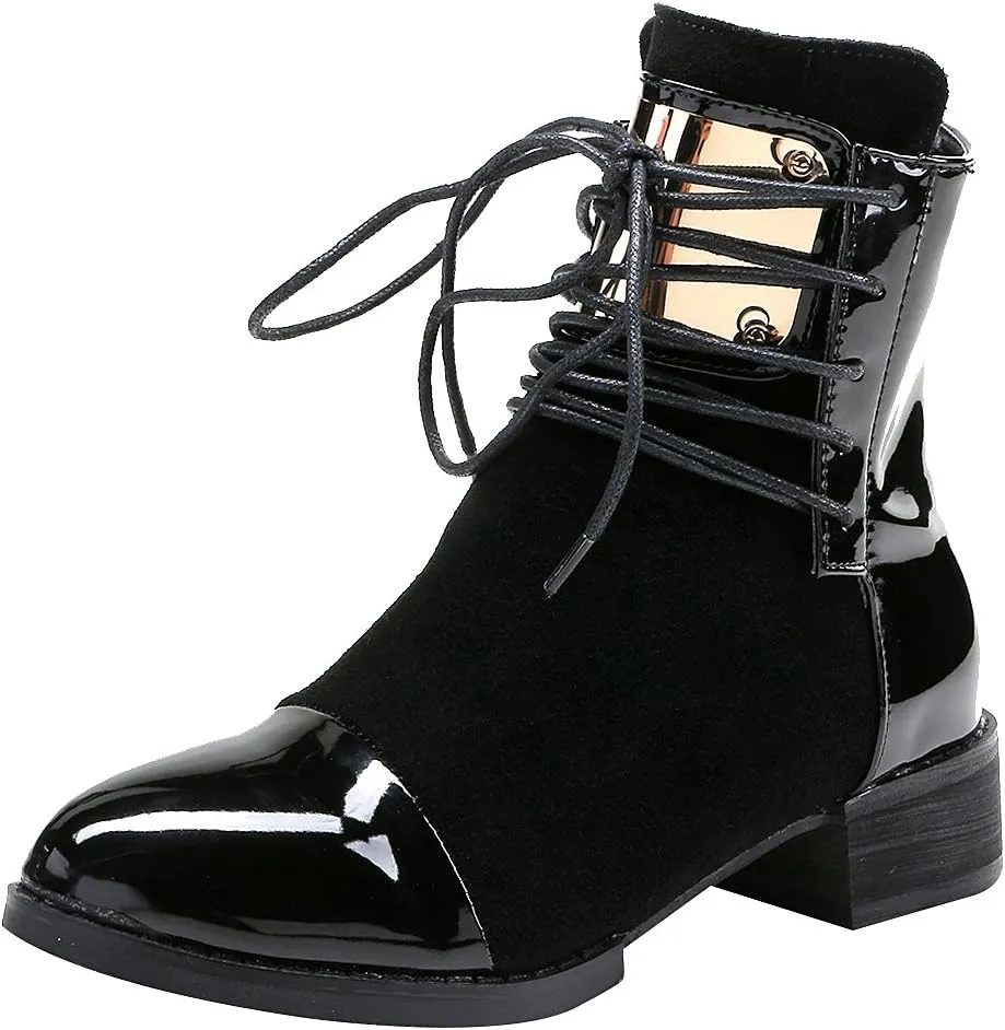 ANUFER Women Punk Metal Style Cap Toe Chunky Heel Zip Ankle Boots