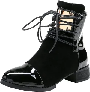 ANUFER Women Punk Metal Style Cap Toe Chunky Heel Zip Ankle Boots