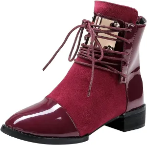 ANUFER Women Punk Metal Style Cap Toe Chunky Heel Zip Ankle Boots
