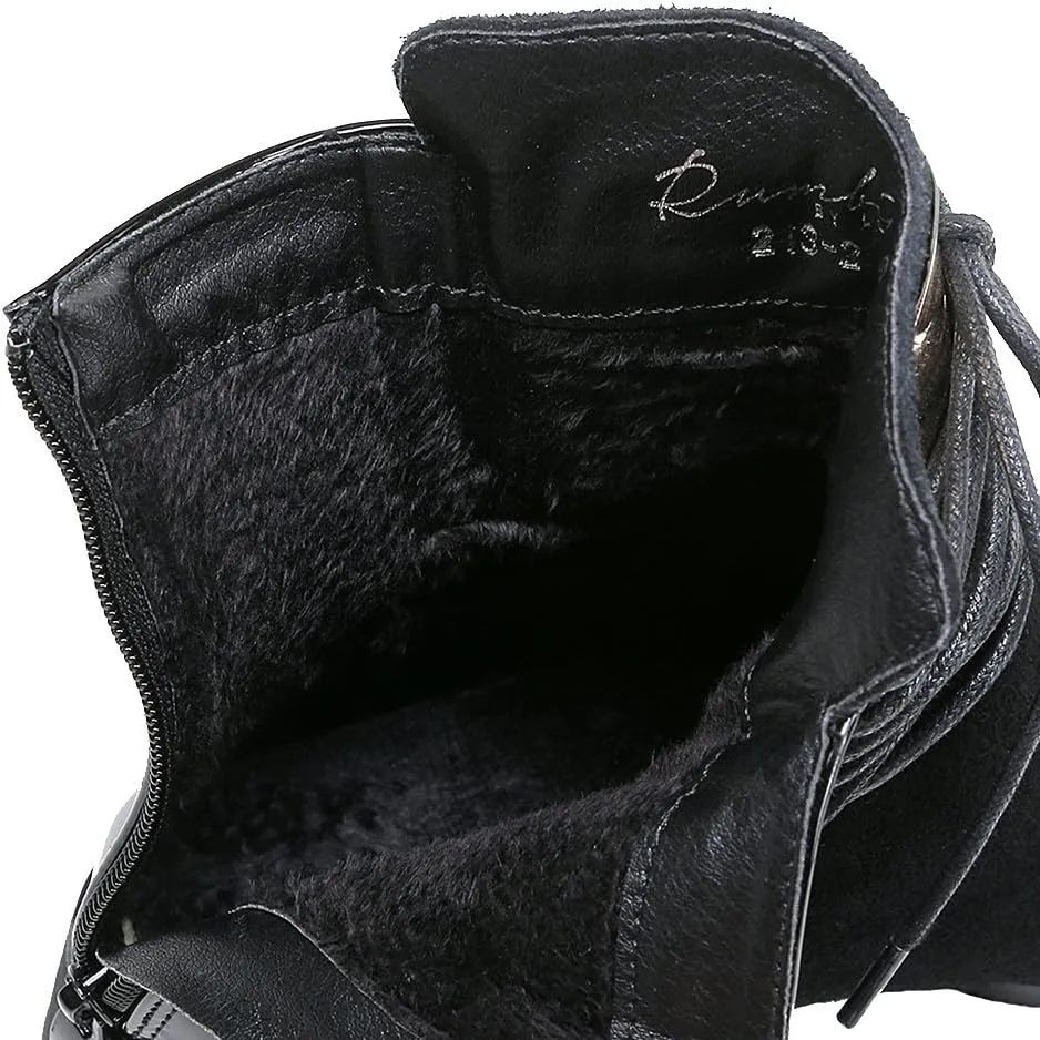 ANUFER Women Punk Metal Style Cap Toe Chunky Heel Zip Ankle Boots