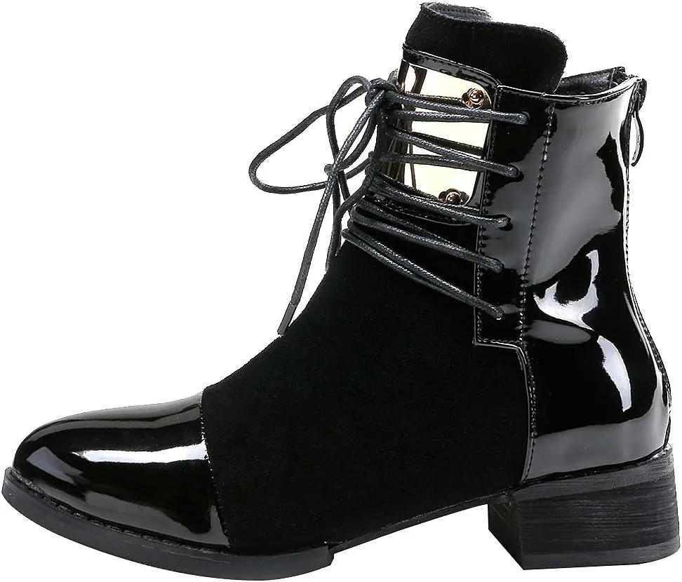 ANUFER Women Punk Metal Style Cap Toe Chunky Heel Zip Ankle Boots