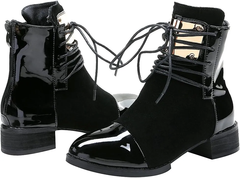 ANUFER Women Punk Metal Style Cap Toe Chunky Heel Zip Ankle Boots