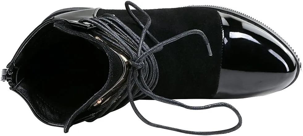 ANUFER Women Punk Metal Style Cap Toe Chunky Heel Zip Ankle Boots