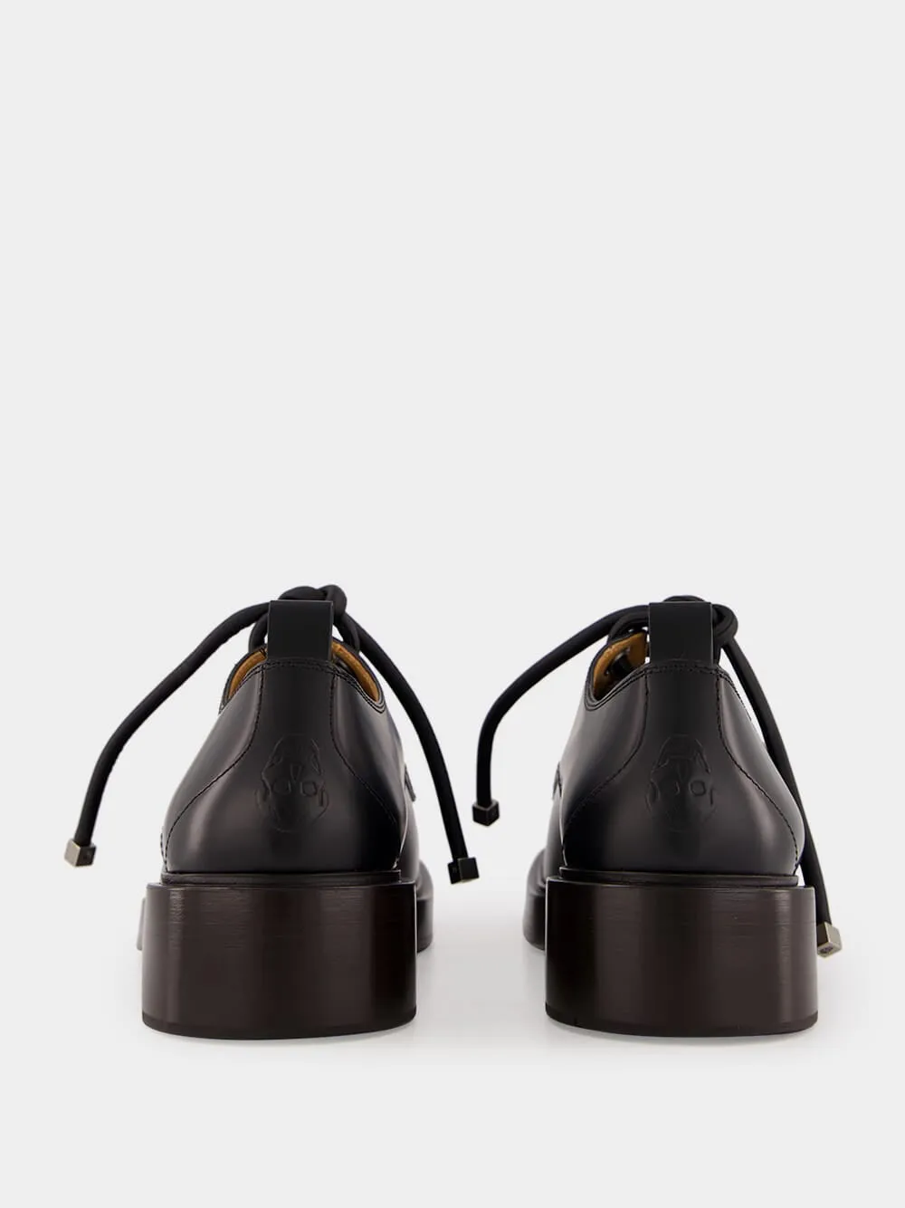 Black Leather Lace-Up Derby Shoes with Square Toe