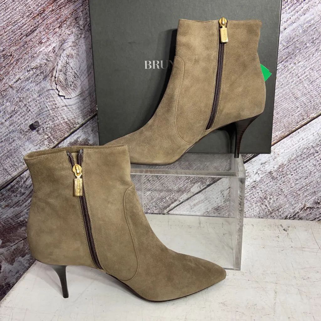 BRUNOMAGLI TAUPE SUEDE ANKLE BOOTIES SIZE 40/10 NWB TCC