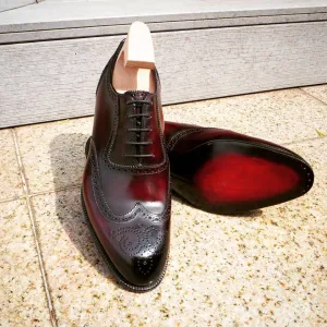 Burgundy Brown Leather Catania Wingtip Oxford Shoes - AW24