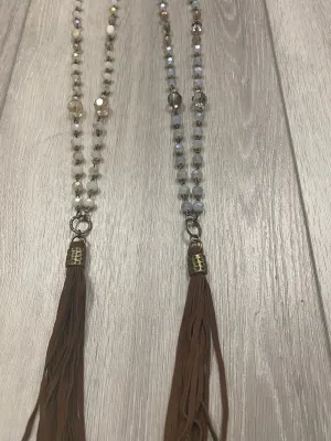 Carol Beaded Necklace with Sueded Leather Tassle
