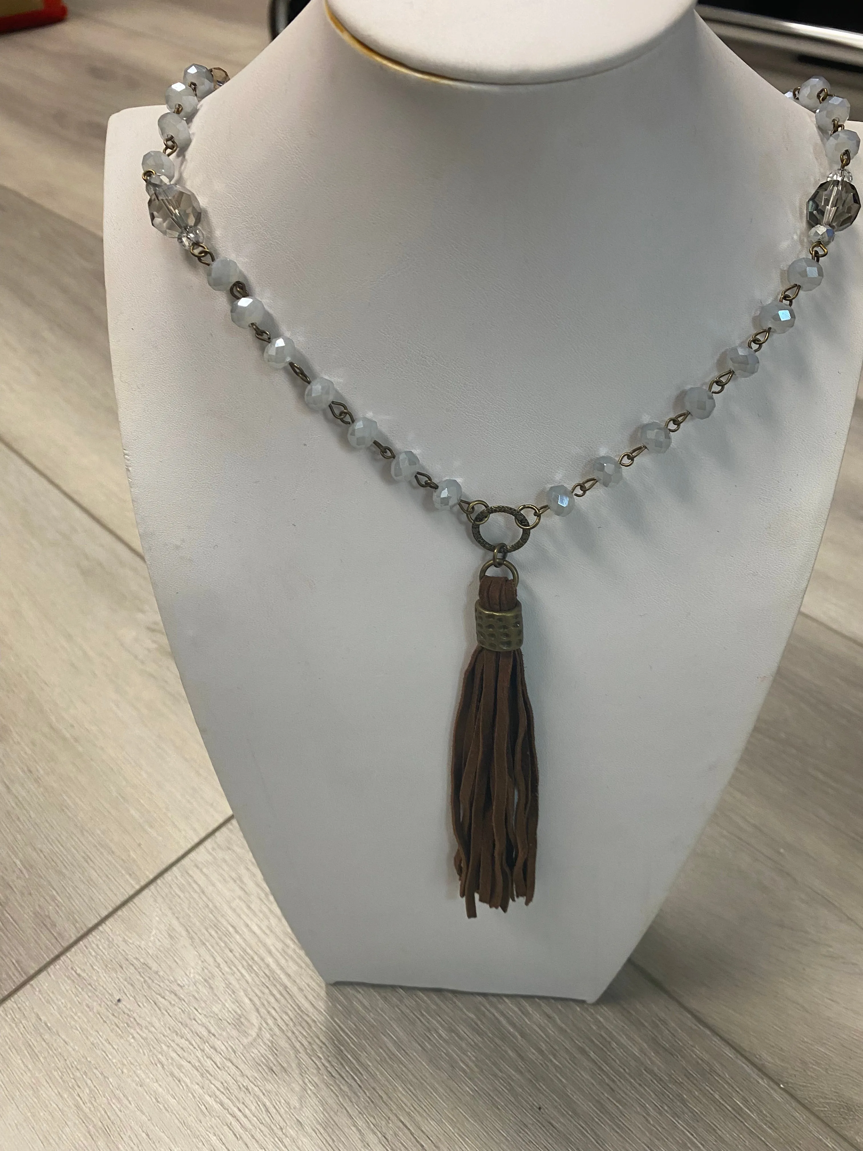 Carol Beaded Necklace with Sueded Leather Tassle