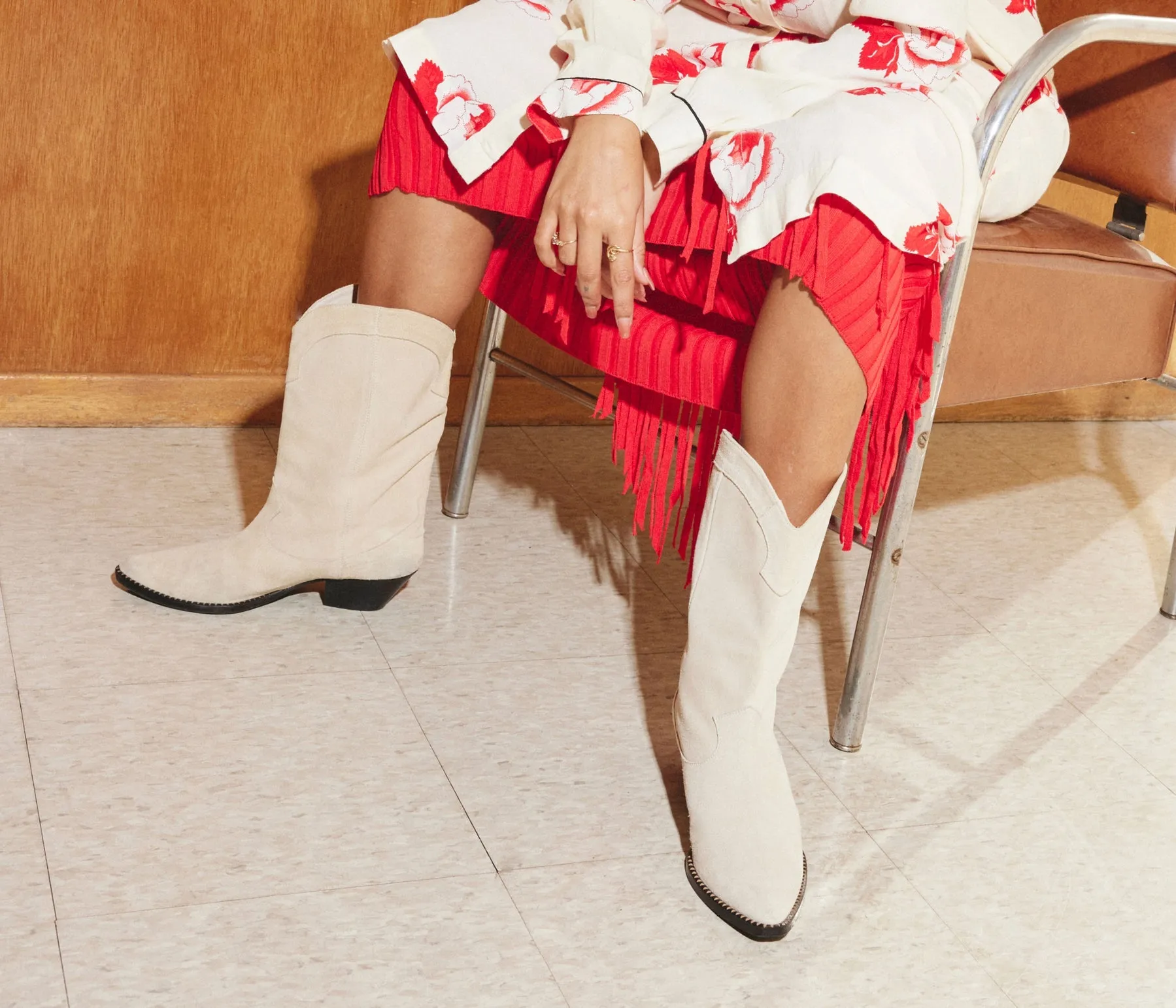 Freda Salvador Loretta Western Mid Boots in Bone Suede