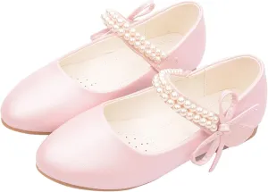 Girls Dress Shoes Toddler Flower Girl Dress Shoes Little Girl Ballet Flats Pearl Strap for Toddler Dress up Shoes