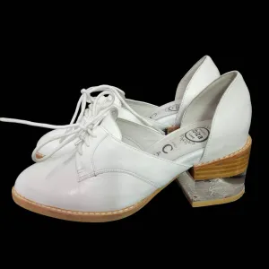 Jeffrey Campbell Oxfords White Leather Shoes Lace Up Clear Heel Cutouts Size 5.5