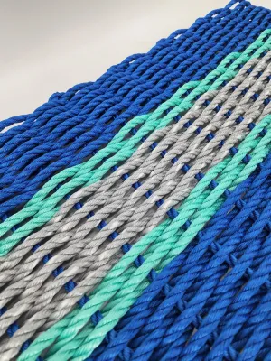 Lobster Rope Door Mat, Blue and Light Gray, Teal accents