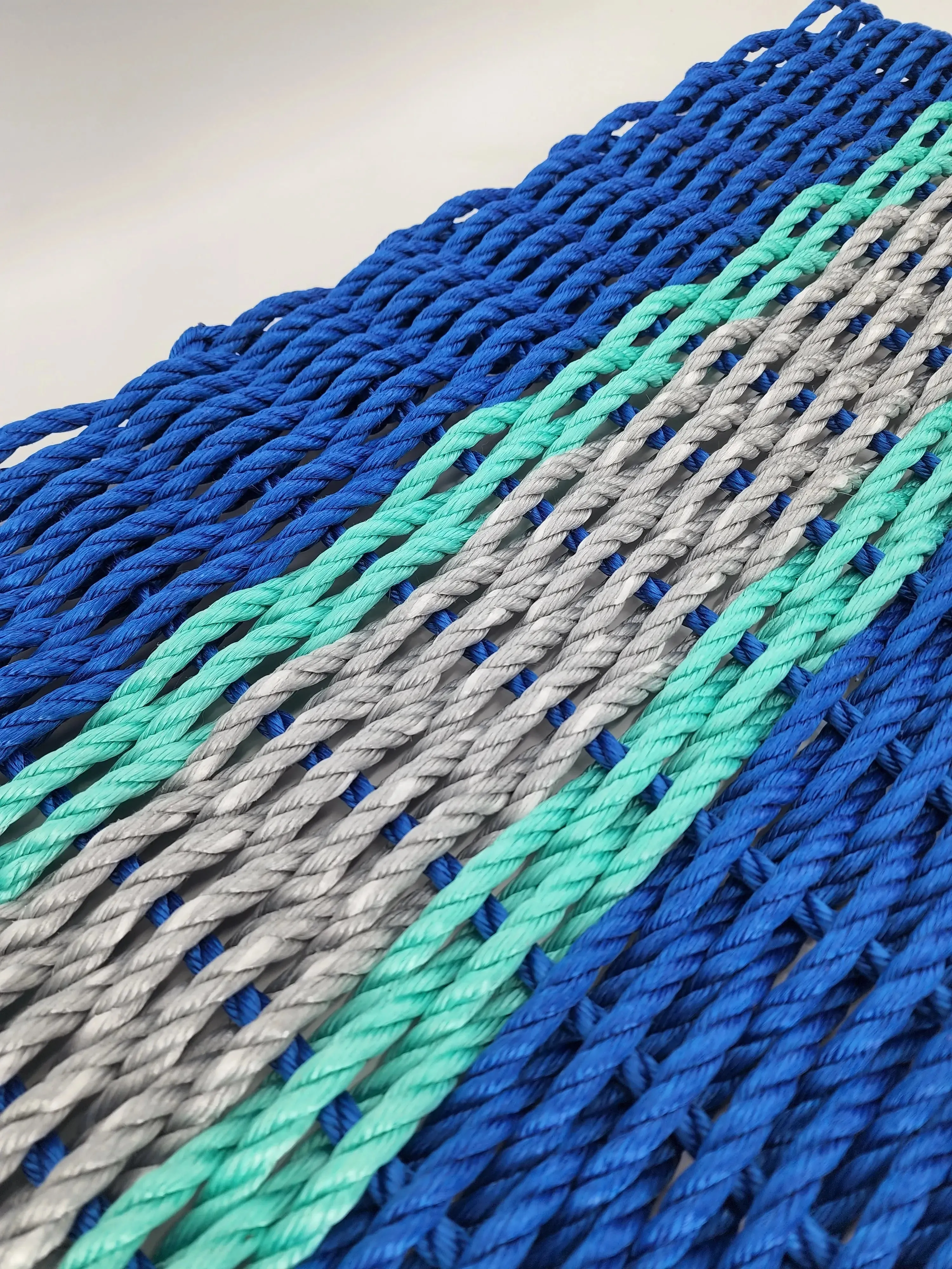 Lobster Rope Door Mat, Blue and Light Gray, Teal accents