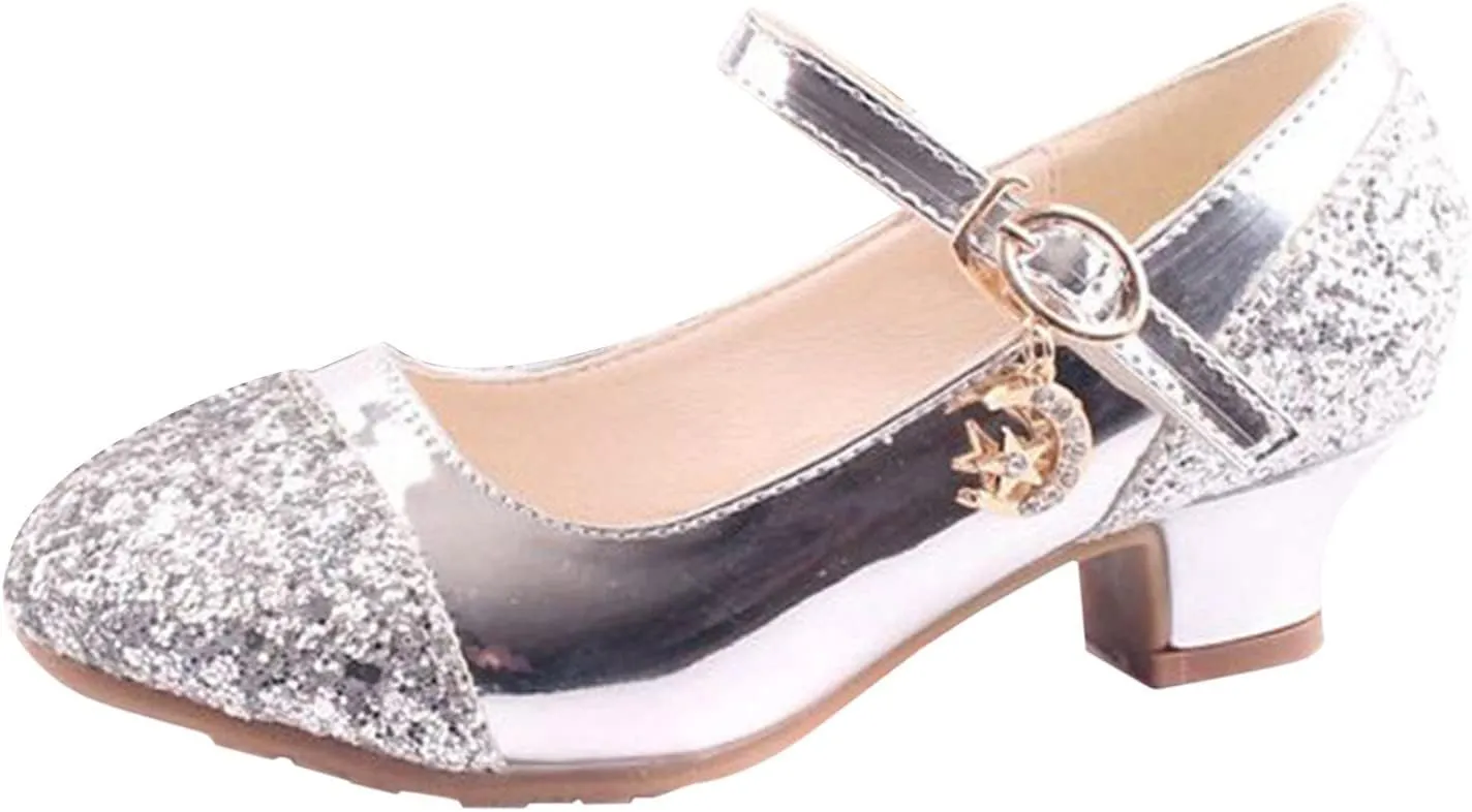 Mary Jane Shoes with Low Heel hinestones Princess Flower Girls Wedding Flat Dress Shoes for Little Kid/Big Kid