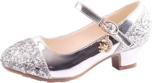 Mary Jane Shoes with Low Heel hinestones Princess Flower Girls Wedding Flat Dress Shoes for Little Kid/Big Kid