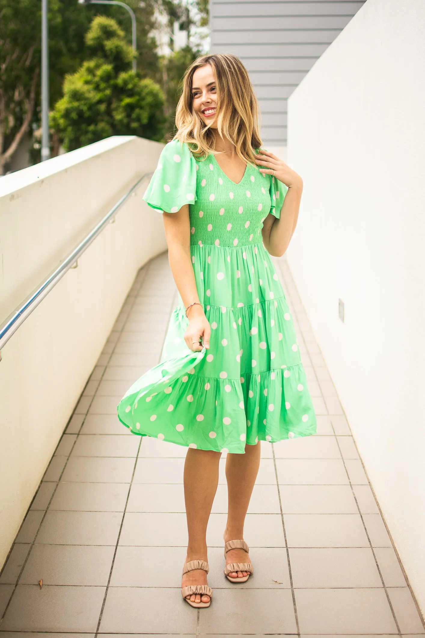 Poppy Mini Dress -Green Dot
