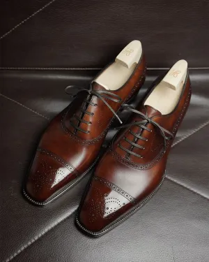 Tan Leather Gavriel Brogue Wingtip Oxfords - Formal Shoes - SS23