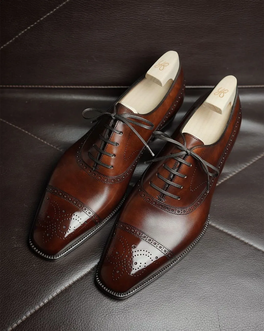 Tan Leather Gavriel Brogue Wingtip Oxfords - Formal Shoes - SS23