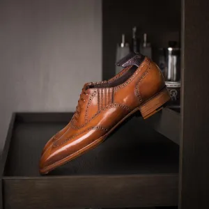 Tan Leather Teruel Brogue Wingtip Slip On Oxford Shoes - AW24