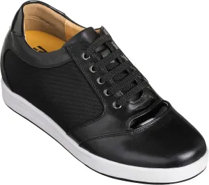 TOTO Men's Invisible Height Increasing Elevator Shoes - Black Leather/Mesh Lace-up Casual Fashion Sneakers - 3.2 Inches Taller - A53272 - Size 8 D(M) US