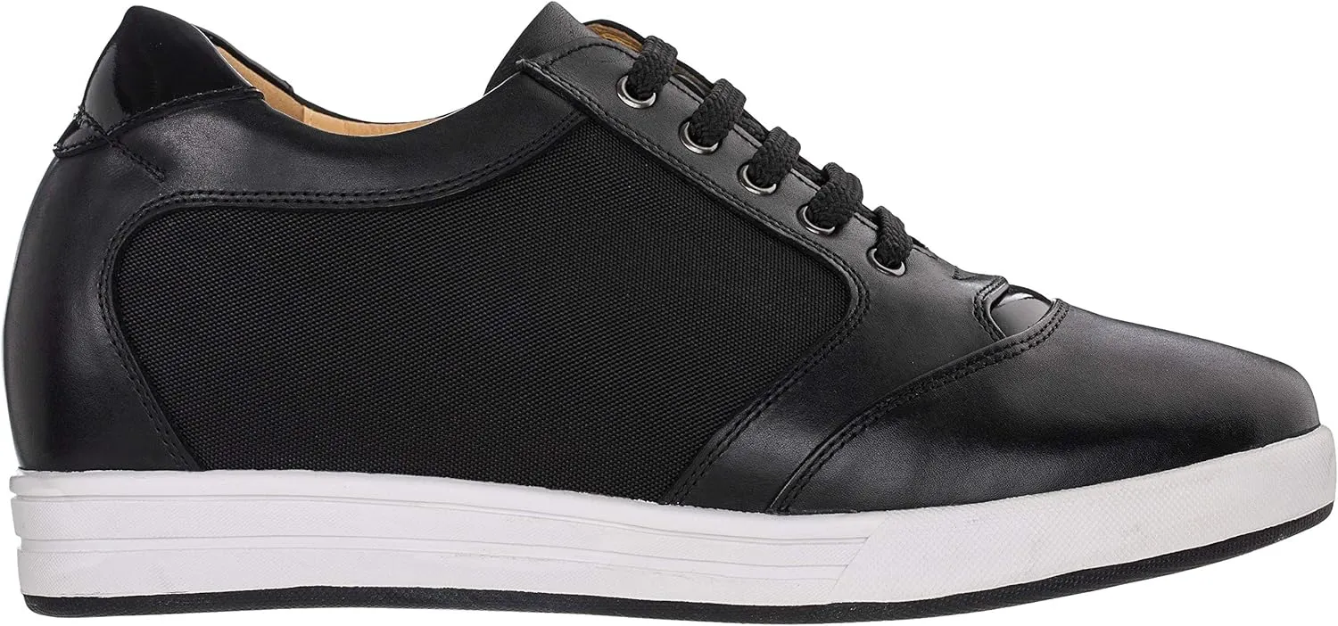TOTO Men's Invisible Height Increasing Elevator Shoes - Black Leather/Mesh Lace-up Casual Fashion Sneakers - 3.2 Inches Taller - A53272 - Size 8 D(M) US