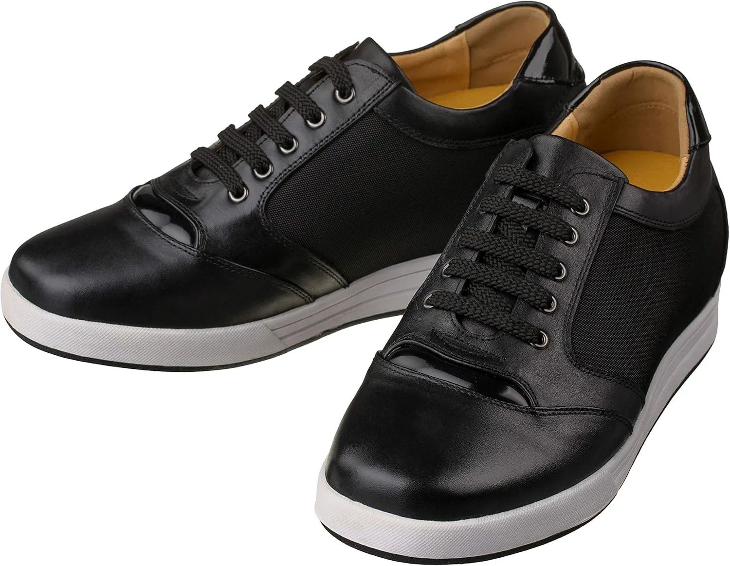 TOTO Men's Invisible Height Increasing Elevator Shoes - Black Leather/Mesh Lace-up Casual Fashion Sneakers - 3.2 Inches Taller - A53272 - Size 8 D(M) US