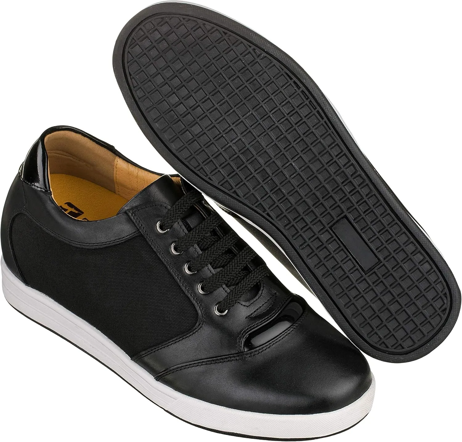 TOTO Men's Invisible Height Increasing Elevator Shoes - Black Leather/Mesh Lace-up Casual Fashion Sneakers - 3.2 Inches Taller - A53272 - Size 8 D(M) US