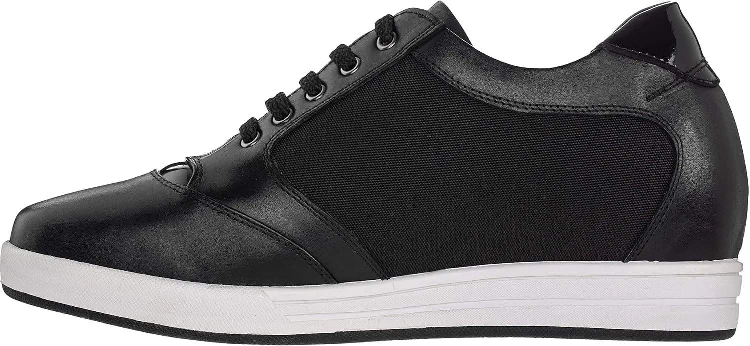 TOTO Men's Invisible Height Increasing Elevator Shoes - Black Leather/Mesh Lace-up Casual Fashion Sneakers - 3.2 Inches Taller - A53272 - Size 8 D(M) US
