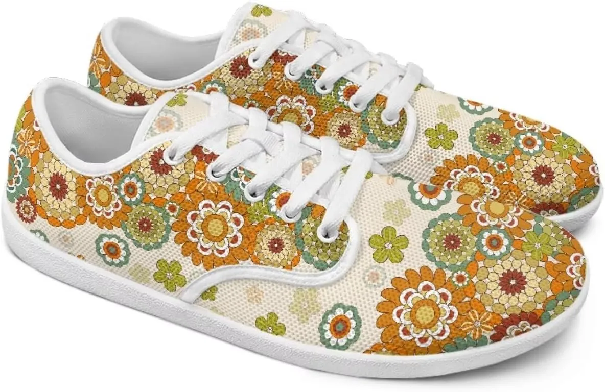 UNICEU Floral Casual Sneakers for Women Wide Toe Box Barefoot Shoes Zero Drop Breathable Running Travel Footwear
