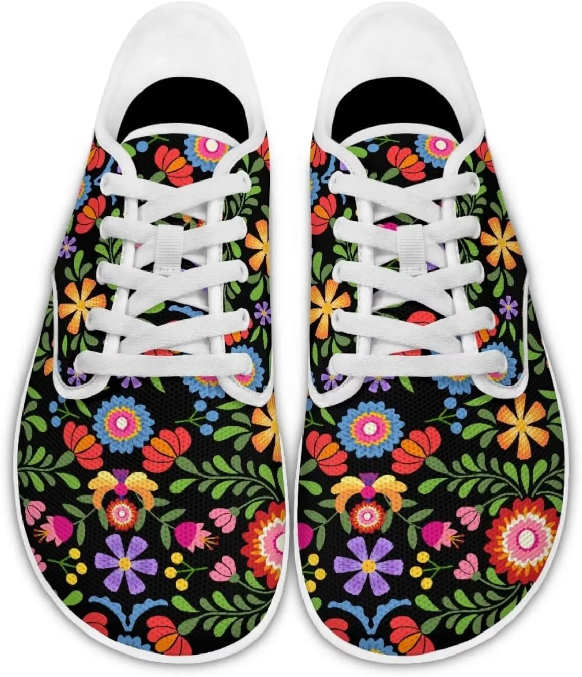 UNICEU Floral Casual Sneakers for Women Wide Toe Box Barefoot Shoes Zero Drop Breathable Running Travel Footwear