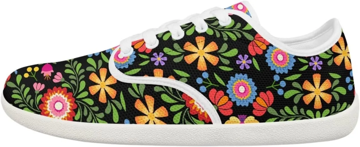 UNICEU Floral Casual Sneakers for Women Wide Toe Box Barefoot Shoes Zero Drop Breathable Running Travel Footwear