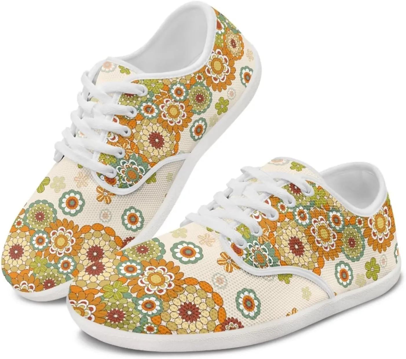 UNICEU Floral Casual Sneakers for Women Wide Toe Box Barefoot Shoes Zero Drop Breathable Running Travel Footwear