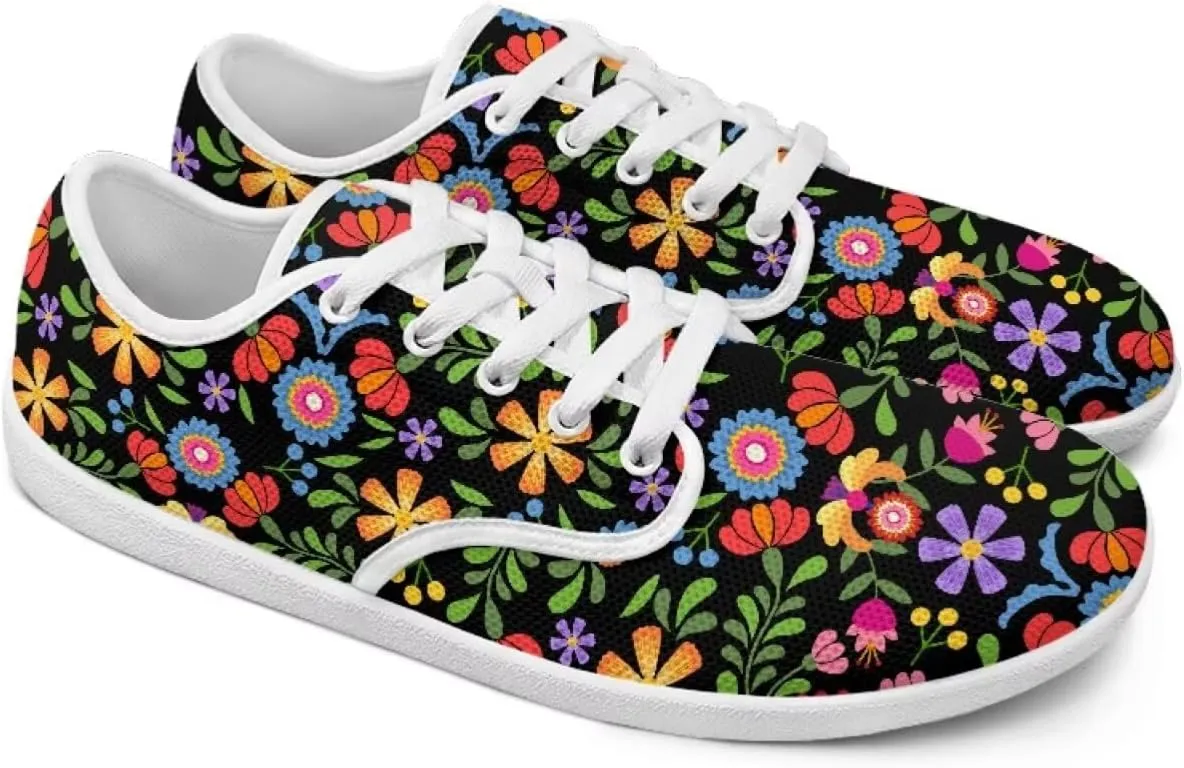 UNICEU Floral Casual Sneakers for Women Wide Toe Box Barefoot Shoes Zero Drop Breathable Running Travel Footwear