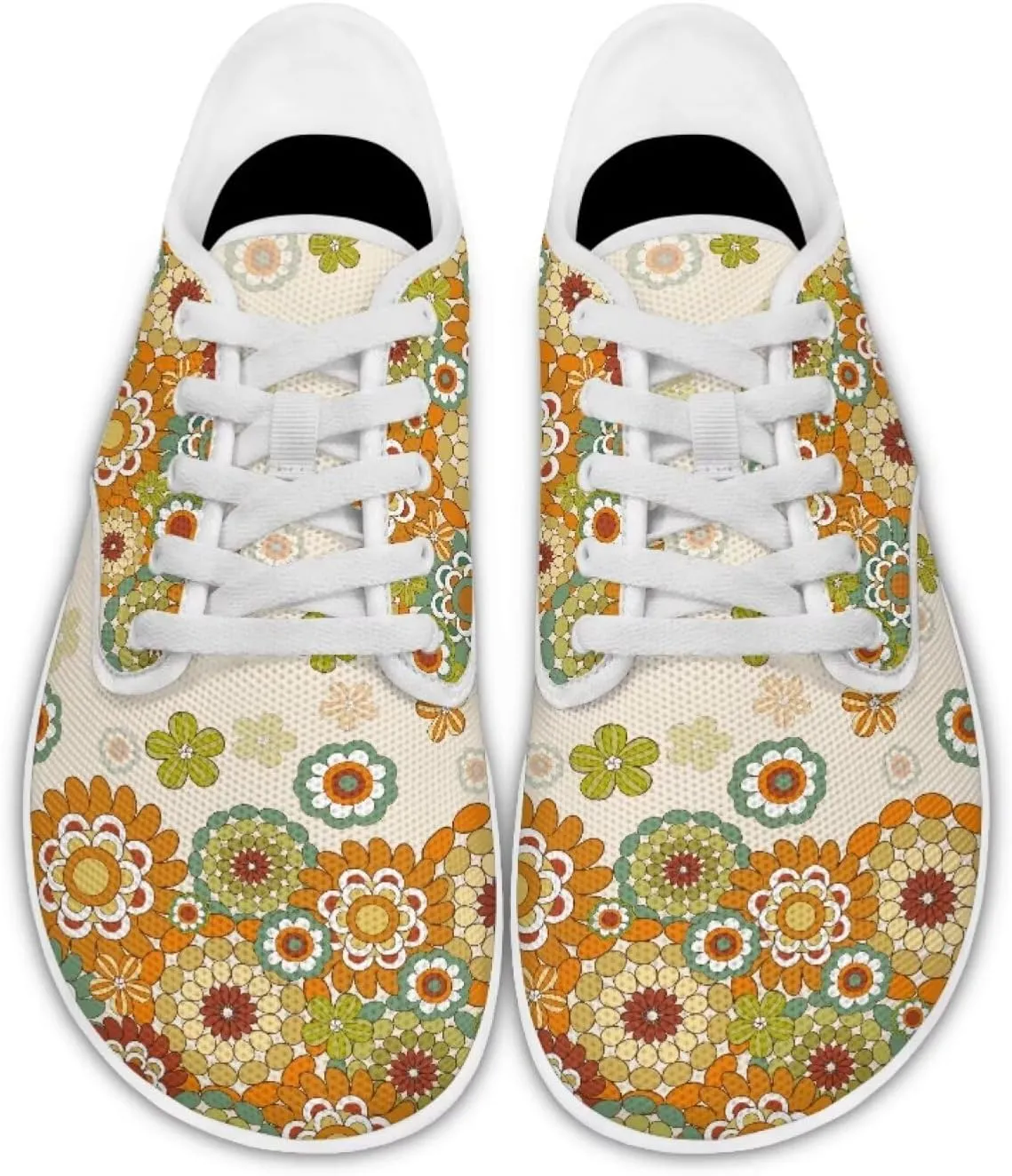 UNICEU Floral Casual Sneakers for Women Wide Toe Box Barefoot Shoes Zero Drop Breathable Running Travel Footwear