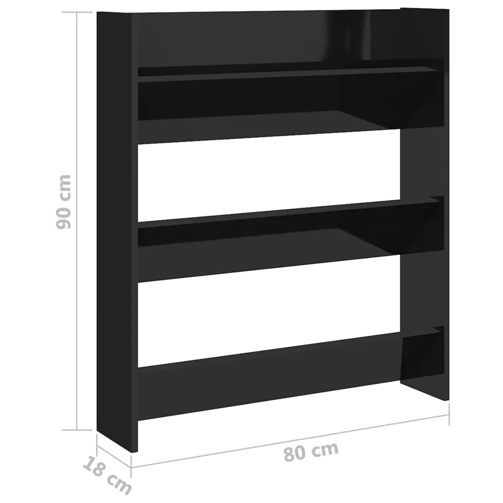 Wall Shoe Cabinet High Gloss Black 80x18x90 cm Chipboard