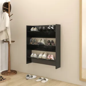 Wall Shoe Cabinet High Gloss Black 80x18x90 cm Chipboard