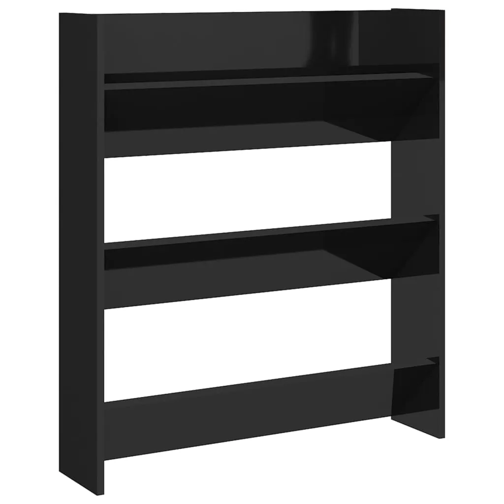 Wall Shoe Cabinet High Gloss Black 80x18x90 cm Chipboard