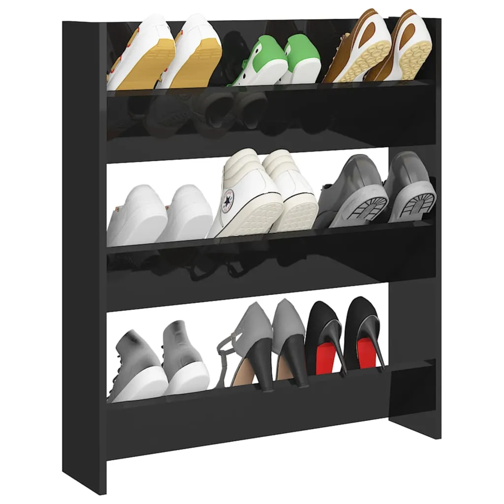 Wall Shoe Cabinet High Gloss Black 80x18x90 cm Chipboard