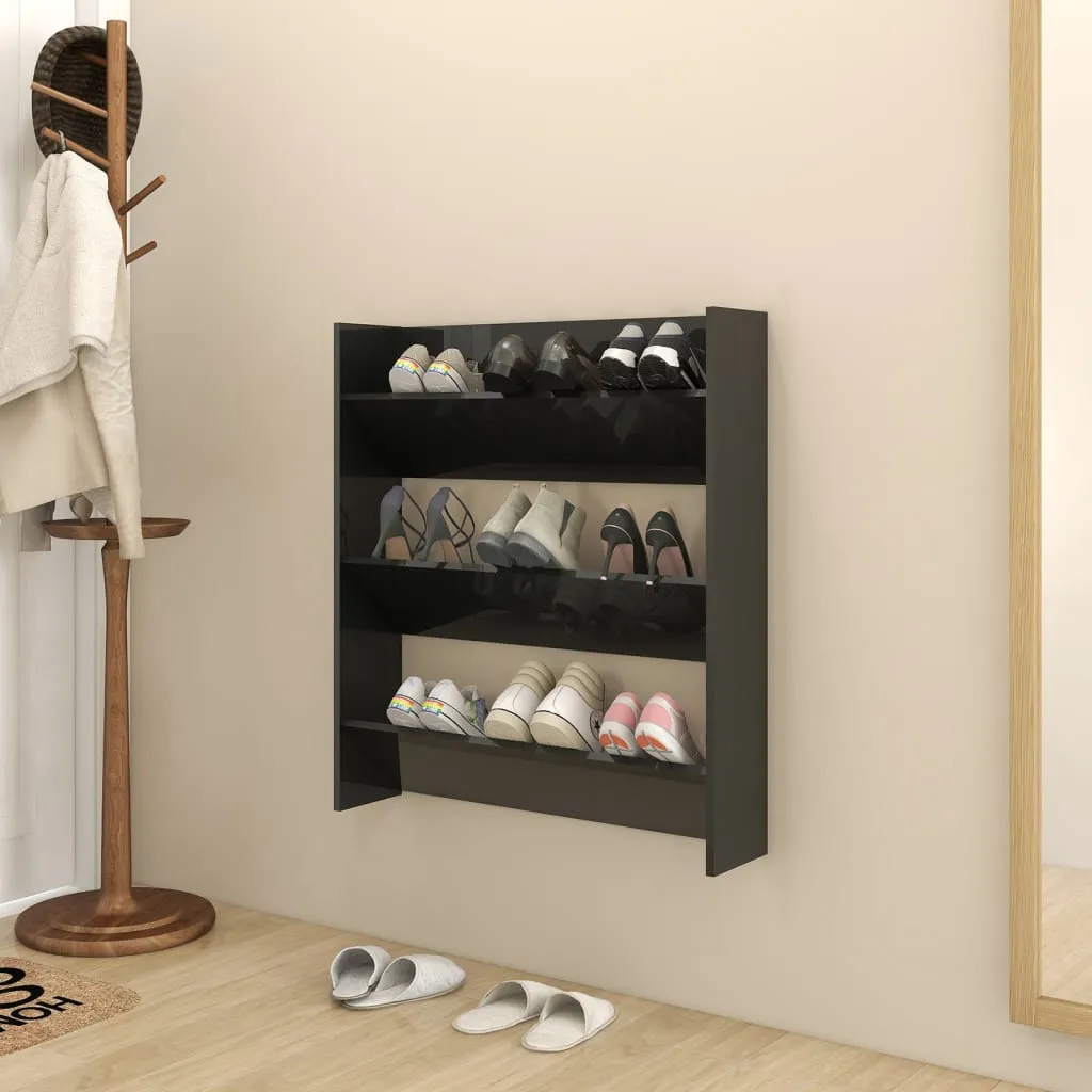 Wall Shoe Cabinet High Gloss Black 80x18x90 cm Chipboard