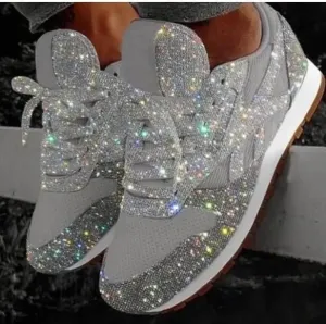 Womens Casual Sneakers  Glitter Sequin Finish  Low Cut  Lace Up  Sparkling Style