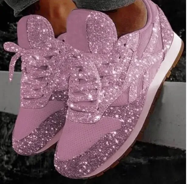 Womens Casual Sneakers  Glitter Sequin Finish  Low Cut  Lace Up  Sparkling Style