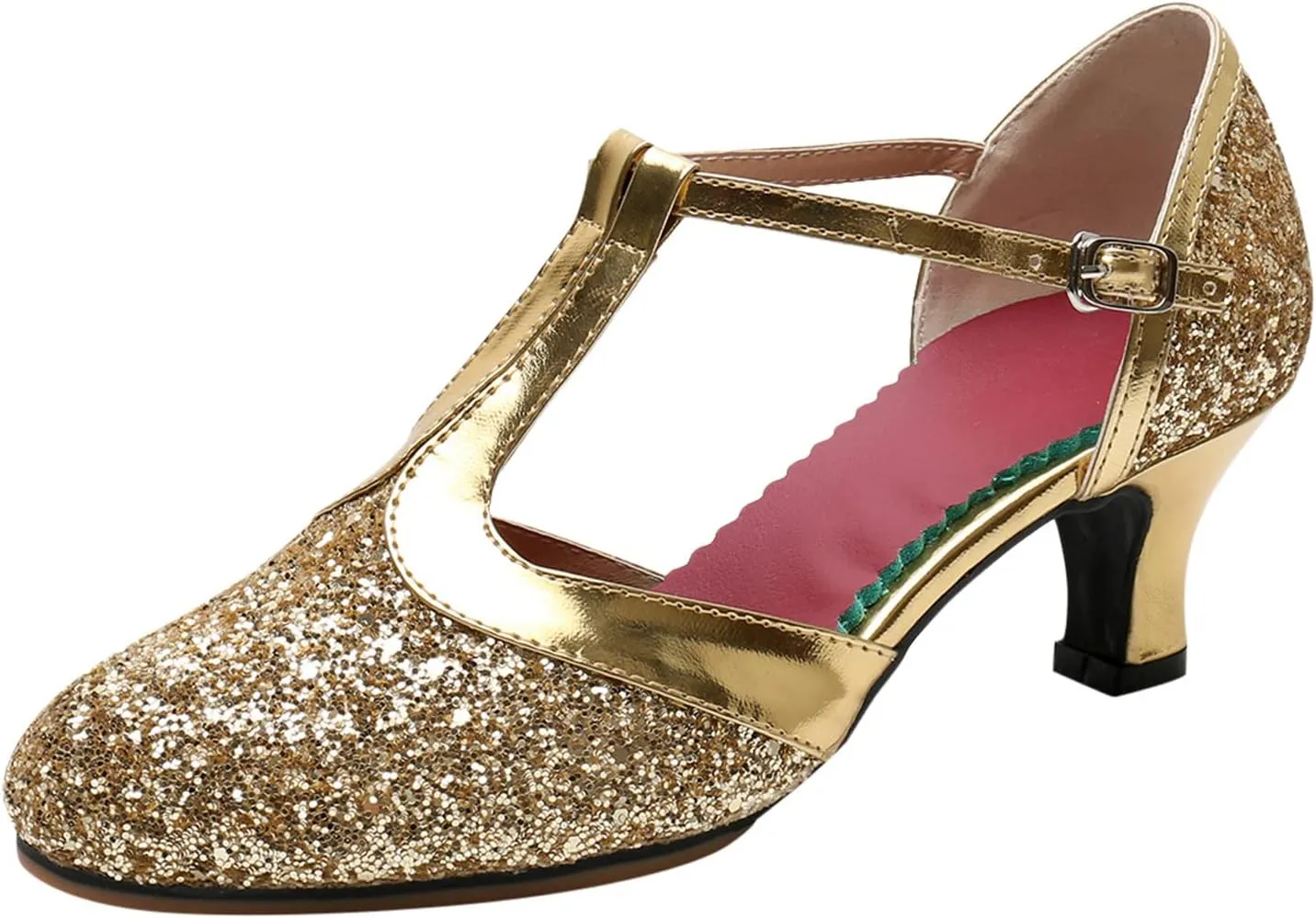 Womens Dress Sandals Low Heel Latin Dance Shoes Glitter Tango Shoes Closed Toe Dancing Pumps Professional Heels