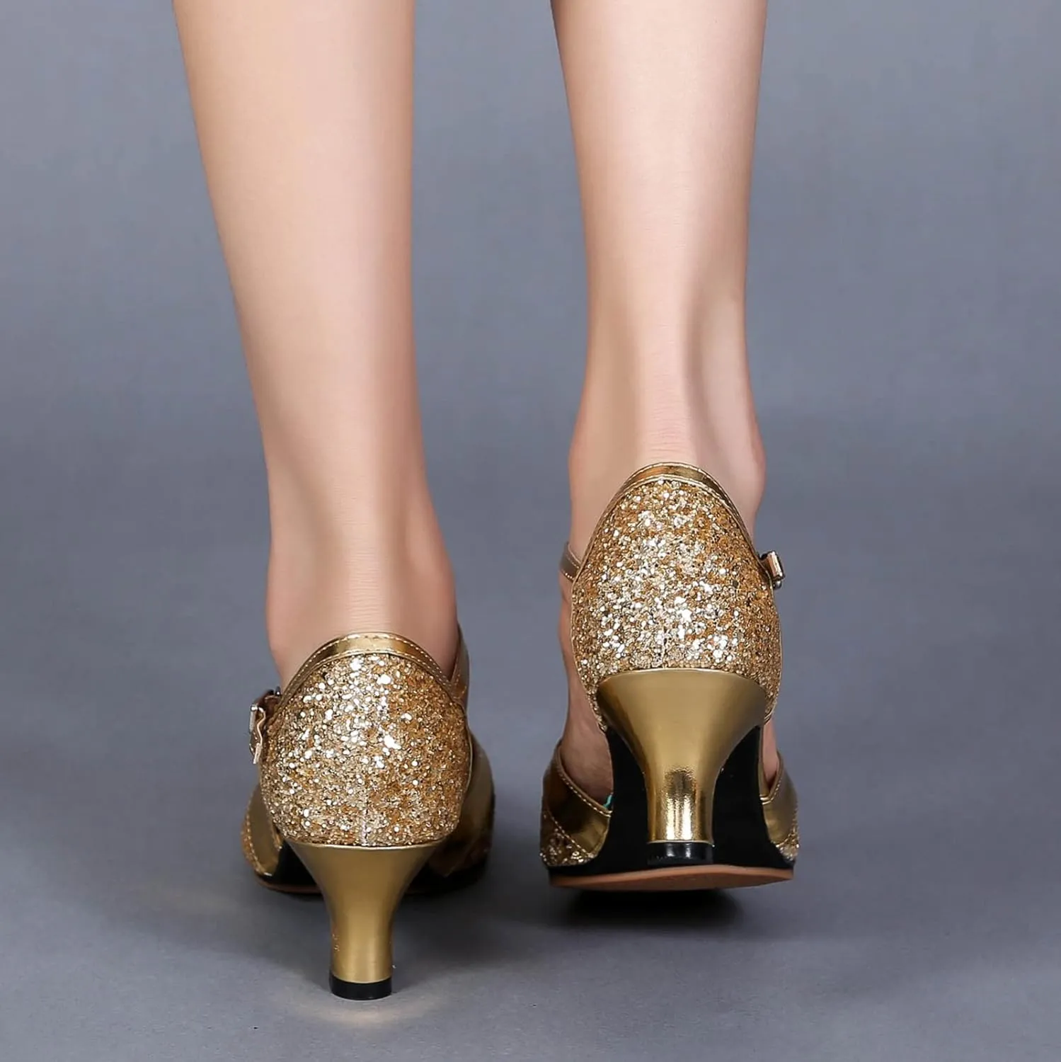 Womens Dress Sandals Low Heel Latin Dance Shoes Glitter Tango Shoes Closed Toe Dancing Pumps Professional Heels
